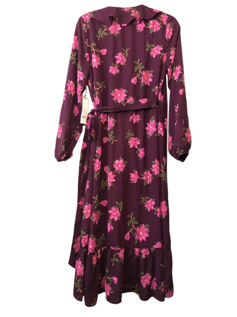 NWT Draper James Floral Wrap Midi Dress M Plum Ruffle Long Sleeve Garden Wedding - Picture 3 of 7
